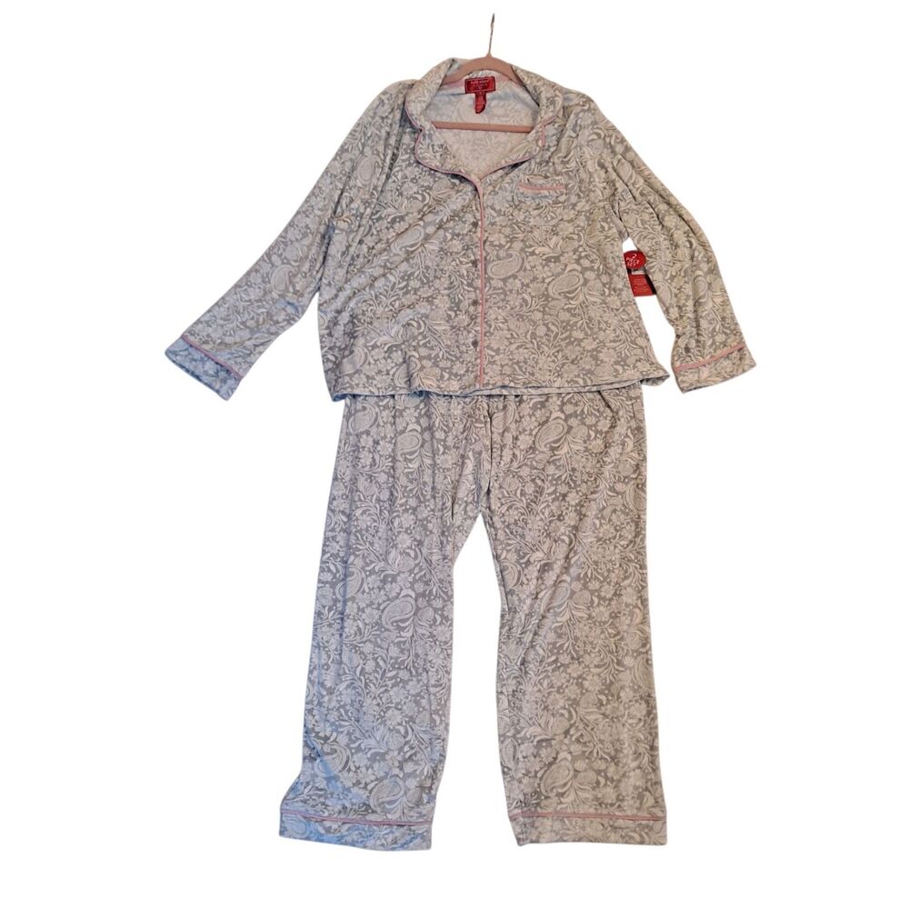 Kathy Ireland Plush Pajamas Women's Size 3X Soft Gray Paisley